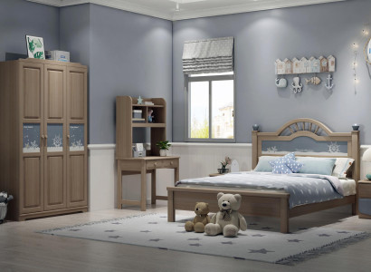 Youth Children Room Set Bedroom Modern Wardrobe Bed Bedside table Table 5pcs.